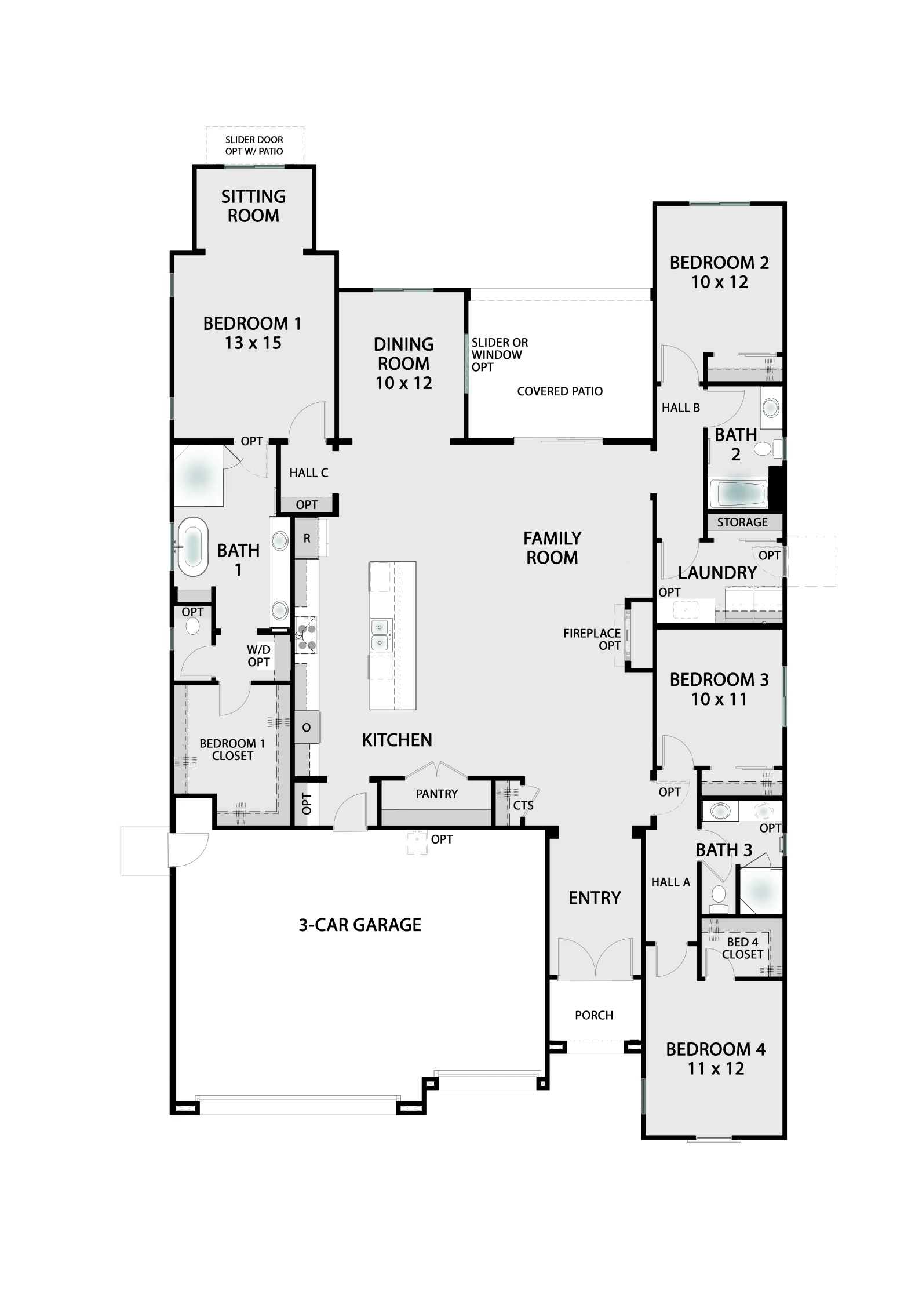 The Shasta floor plan as built on Lot 5 — 2,614 sq ft with selected options (base plan 2,578 sq ft), 4 bedrooms, 3 baths, 3-car garage